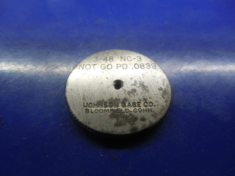 3 48 NC 3 SOLID THREAD RING GAGE #3 .099 NO GO ONLY P.D. = .0839 #3-48 NC-3