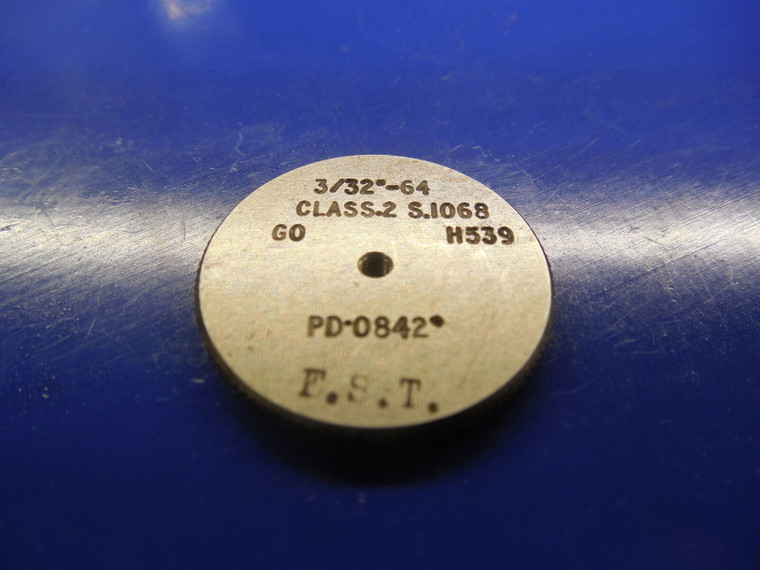 3/32 64 CLASS 2 SOLID THREAD RING GAGE .09375 GO ONLY P.D. = .0842 CL 2 .0937