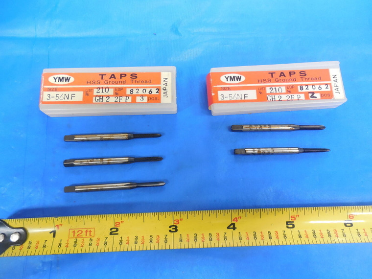 5pcs NEW YMW 3 - 56 NF GH2 2 FLUTE PLUG TAPS EDP 82062 3-56 UNF STRAIGHT FLUTE