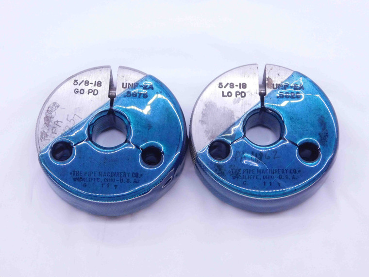 5/8 18 UNF 2A THREAD RING GAGES .625 .6250 GO NO GO P.D.'S = .5875 & .5828 CHECK - DT0450BU