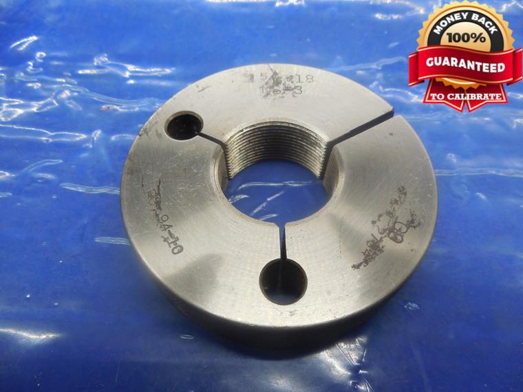1 5/16 18 NS 3 THREAD RING GAGE 1.3125 GO ONLY P.D. = 1.2764 1 5/16-18 NS-2 3A