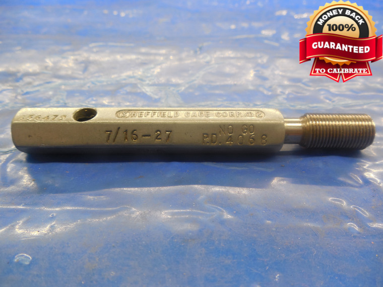 7/16 27 SET THREAD PLUG GAGE .4375 NO GO ONLY P.D.= .4068 SETTING CHECK FOR RING