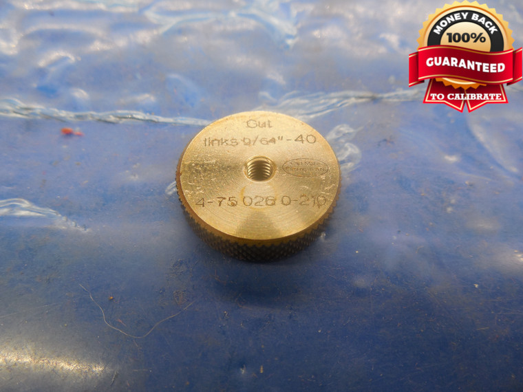 9/64 40 SOLID LEFT HAND THREAD RING GAGE .140625  9/64-40 GO ONLY QUALITY L.H.