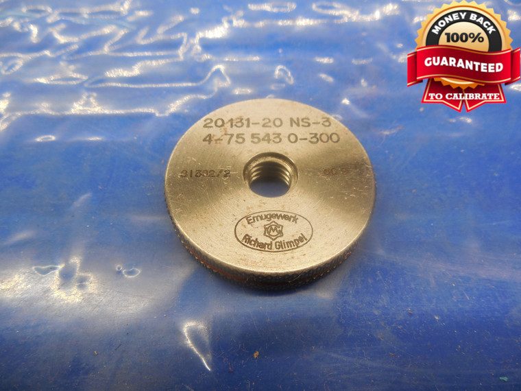 20131 - 20 NS 3 SOLID THREAD RING GAGE 20 131 .259 MEASURED INNER DIAMETER