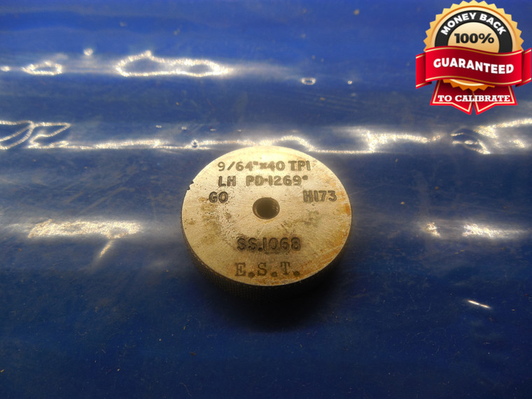 9/64 40 SS SOLID LEFT HAND THREAD RING GAGE .140625 GO ONLY P.D. = .1269 L.H.