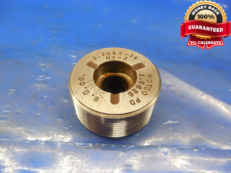 1.7043 14 NS 3 THREAD PLUG GAGE NO GO ONLY P.D. = 1.6626 1.7043-14 QUALITY TOOL