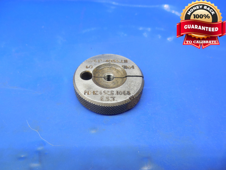9/64 40 SS LEFT HAND THREAD RING GAGE .140625 GO ONLY P.D. = .1164 LH L.H. S.S.