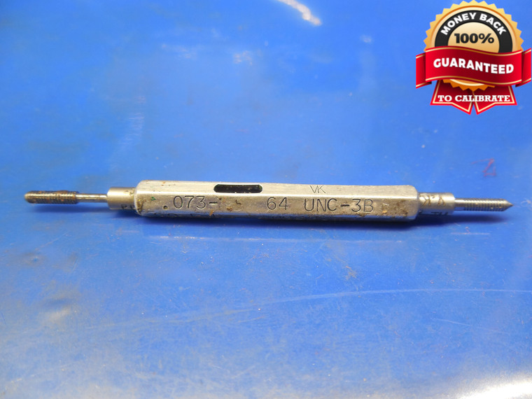 1 64 UNC 3B THREAD PLUG GAGE #1 .073 GO NO GO P.D.'S = .0629 & .0648 1-64 UNC-3B