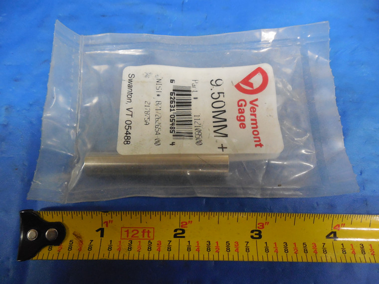 9.50 mm + PIN PLUG GAGE VERMONT PART # 11209500 SMOOTH 9.5 METRIC QAULITY TOOL