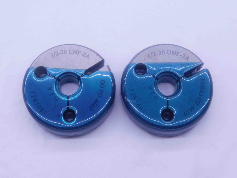 1/2 20 UNF 2A VERMONT THREAD RING GAGES .5 .50 GO NO GO P.D.'S = .4662 & .4619 - CH2405BU