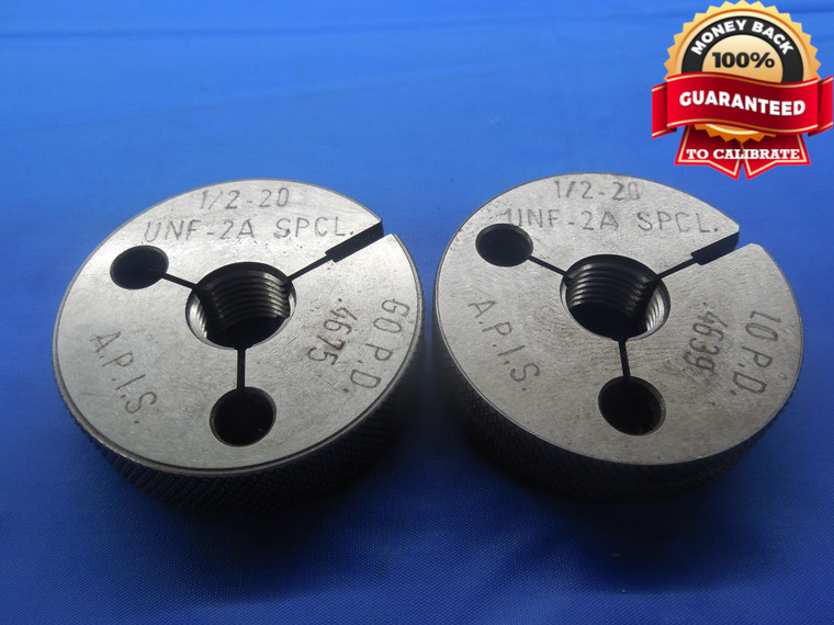 1/2 20 UNF 2A SPECIAL THREAD RING GAGES .5 GO NO GO P.D.'S= .4675 & .4639 .50-20