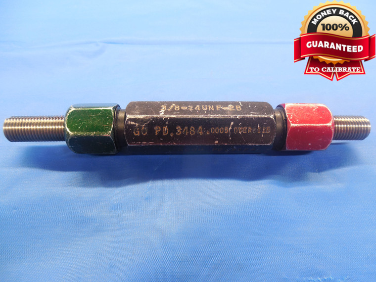 3/8 24 UNF 2B .0005 OVERSIZE THREAD PLUG GAGE .375 GO NO GO P.D.'S .3484 & .3528