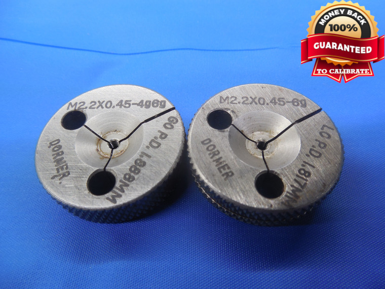 M2.2 X .45 6g METRIC THREAD RING GAGES 0.45 GO NO GO P.D.'S = 1.888 & 1.817 4g6g