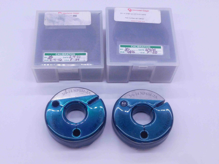 3/4 14 NPSM VERMONT PIPE THREAD RING GAGE .75 GO NO GO P.D.'S = .9873 & .9820 2A - DW2079SACRL