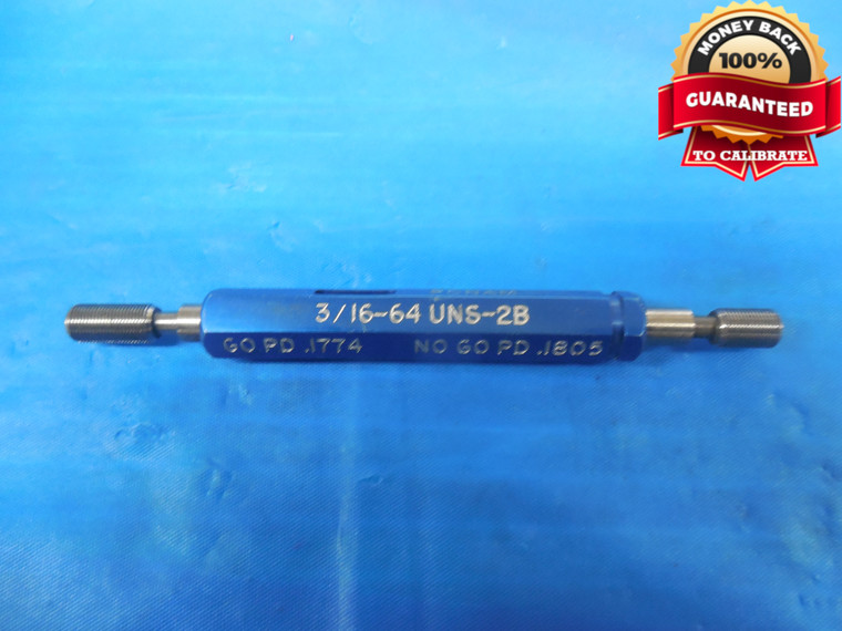 3/16 64 UNS 2B THREAD PLUG GAGE .1875 GO NO GO P.D.'S= .1774 & .1805 NS-2B NS 2B