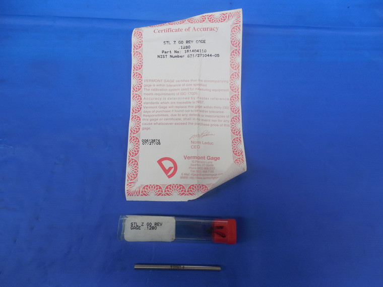 CERTIFIED .1280 CLASS Z PIN PLUG GAGE .1250 +.0030 OVERSIZE 1/8 3 mm .125