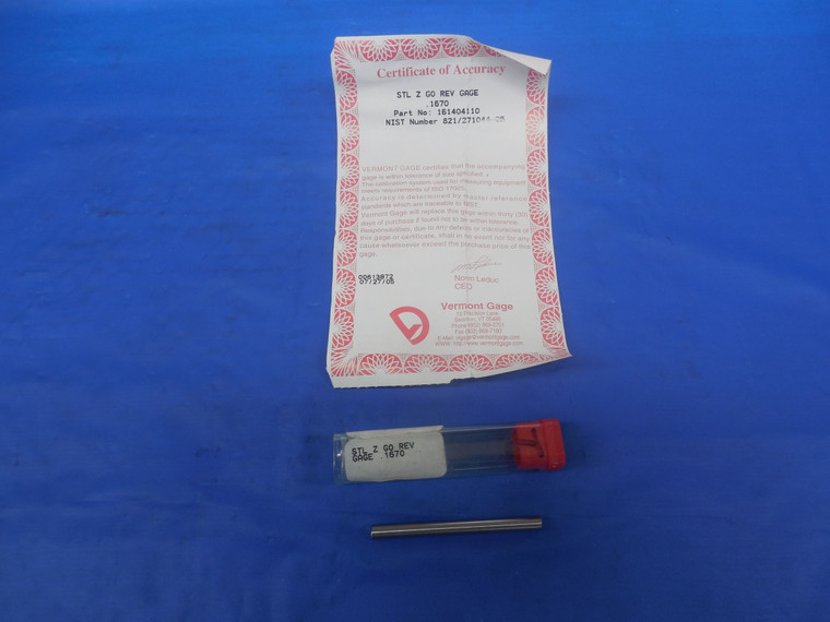 CERTIFIED .1670 CLASS Z PIN PLUG GAGE .1563 +.0107 OVERSIZE 5/32 4.242 mm .167