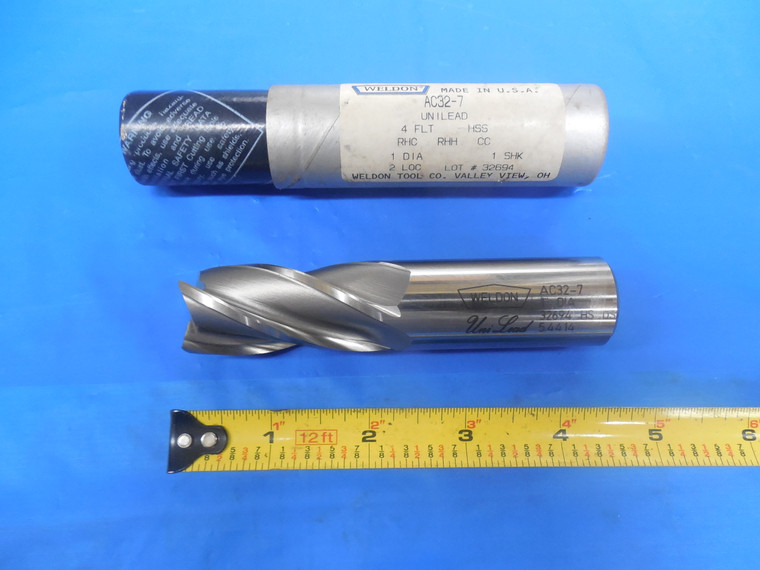 NEW WELDON 1" DIA. 1" SHANK DIA. UNI LEAD 4 FLUTE SQUARE END MILL 1.0 1.00 1.000