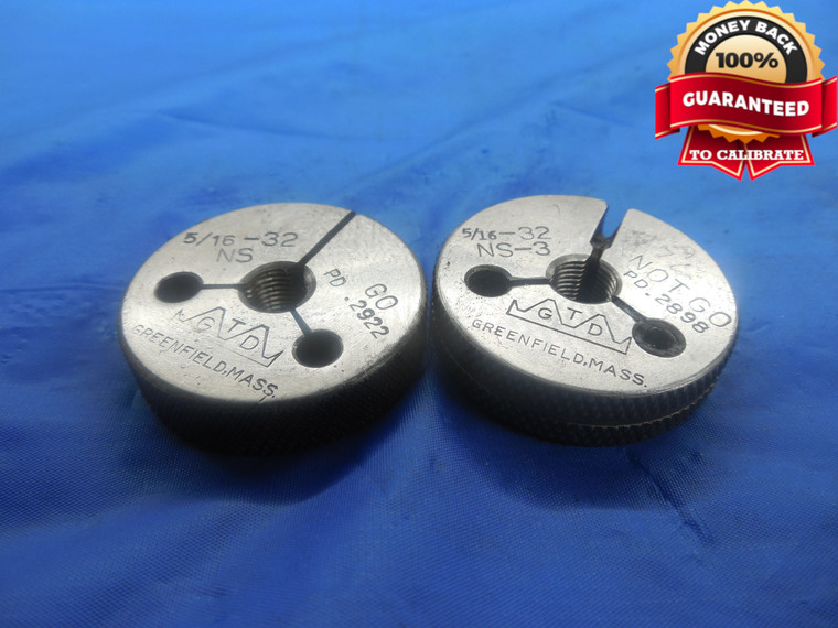 5/16 32 NS 3 THREAD RING GAGES .3125 GO NO GO P.D.'S = .2922 & .2898 UNS-3 TOOL