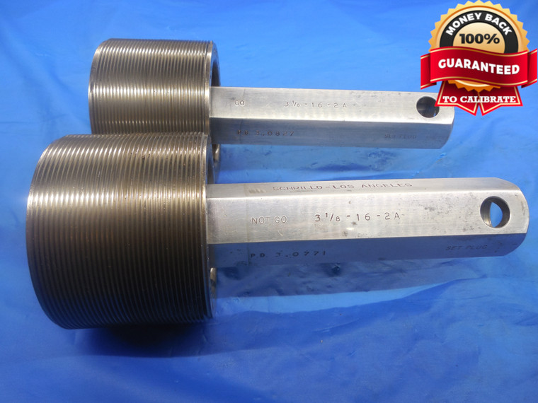 3 1/8 16 2A SET THREAD PLUG GAGE 3.125 GO NO GO P.D.'S = 3.0827 & 3.0771  TOOL