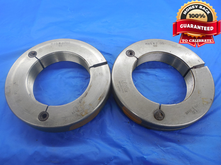 M85 X 2 6g METRIC THREAD RING GAGES 85.0 2.0 GO NO GO P.D.'S = 3.2938 & 3.2868