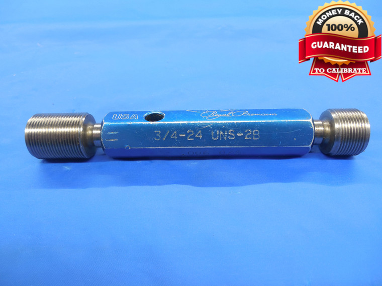 3/4 24 UNS 2B +.006 OVERSIZE THREAD PLUG GAGE .75 GO NO GO PD'S = .7289 & .7342