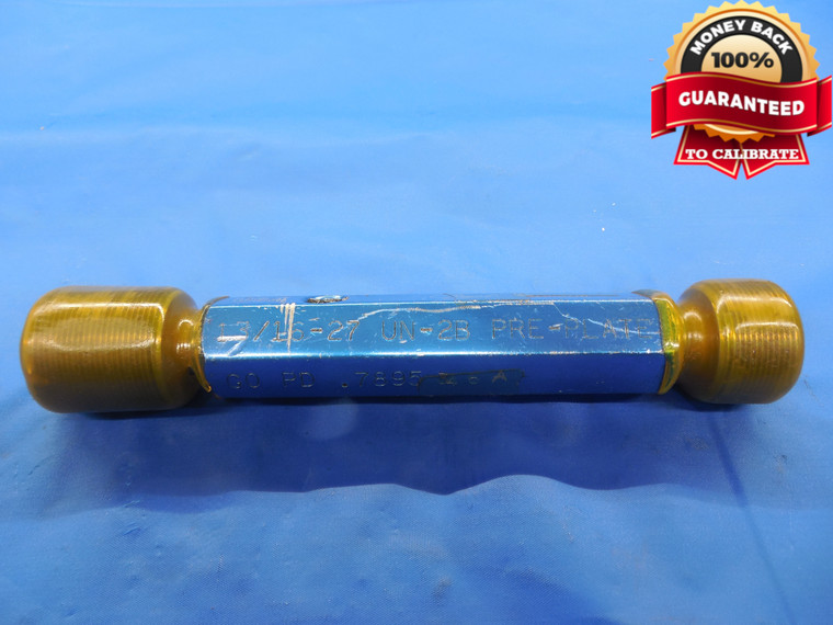 13/16 27 UN 2B PREPLATE THREAD PLUG GAGE .8125 GO NO GO (GO P.D. = .7895)