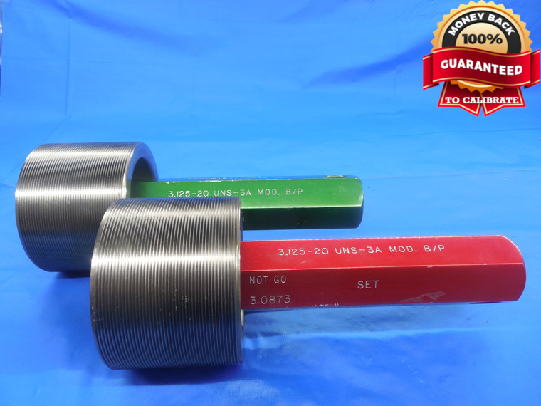3 1/8 20 UNS 3A BEFORE PLATE SET THREAD PLUG GAGE 3.125 GO NO GO = 3.0905 3.0873