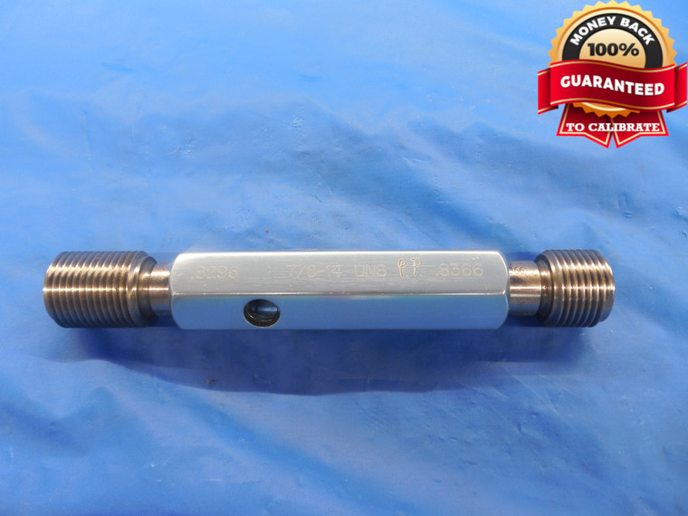 7/8 14 UNF 2B PREPLATE VERMONT THREAD PLUG GAGE .875 GO NO GO PD'S = .8296 .8366