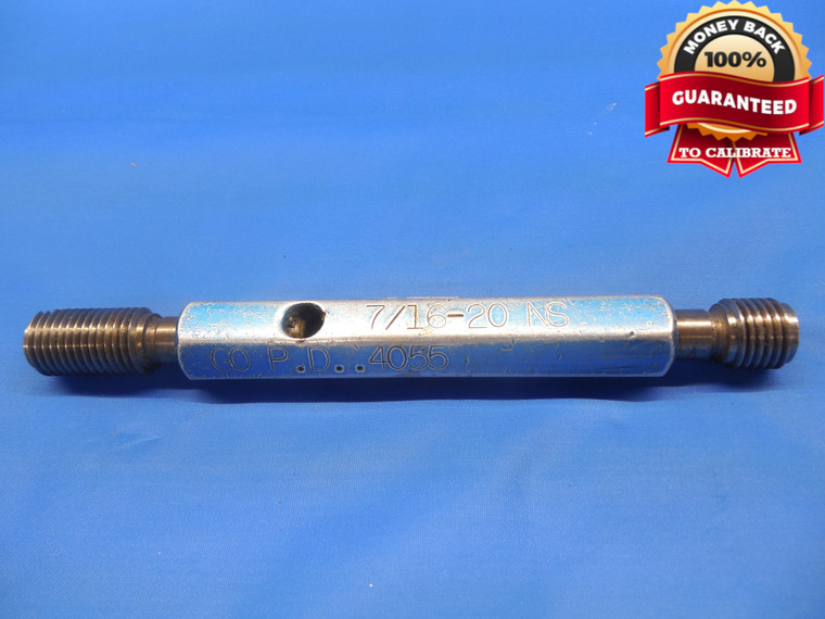 7/16 20 NS THREAD PLUG GAGE .4375 GO NO GO PD'S = .4055 & .4104 UNS NON STANDARD