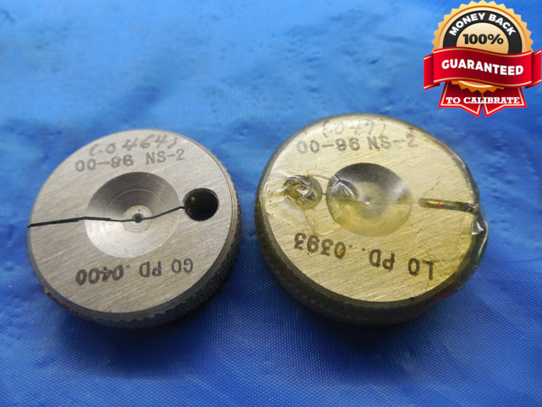 00 96 NS 2 THREAD RING GAGES #00 .047 GO NO GO P.D.'S = .0400 & .0393 UNS-2