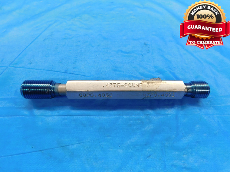 7/16 20 UNF 3B THREAD PLUG GAGE .4375 GO NO GO P.D.'S = .4050 & .4091 CHECK - DW1222BU