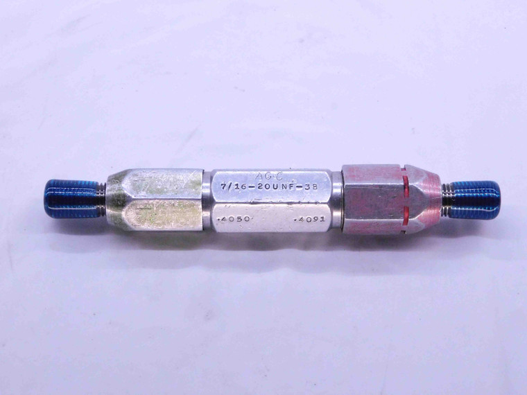 7/16 20 UNF 3B THREAD PLUG GAGE .4375 GO NO GO P.D.'S = .4050 & .4091 CHECK - DW1222BU