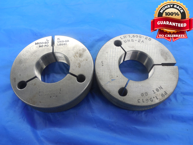 1.600 20 UNS 2A LEFT HAND THREAD RING GAGES 1.60 GO NO GO PDS= 1.5661 1.5613 LH