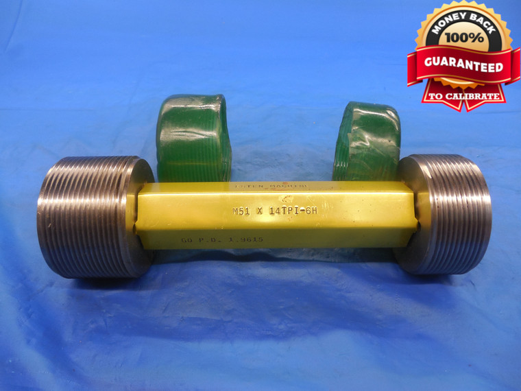 M51 X 14 6H METRIC THREAD PLUG GAGE 51.0 GO NO GO P.D.'S = 1.9615 & 1.9689
