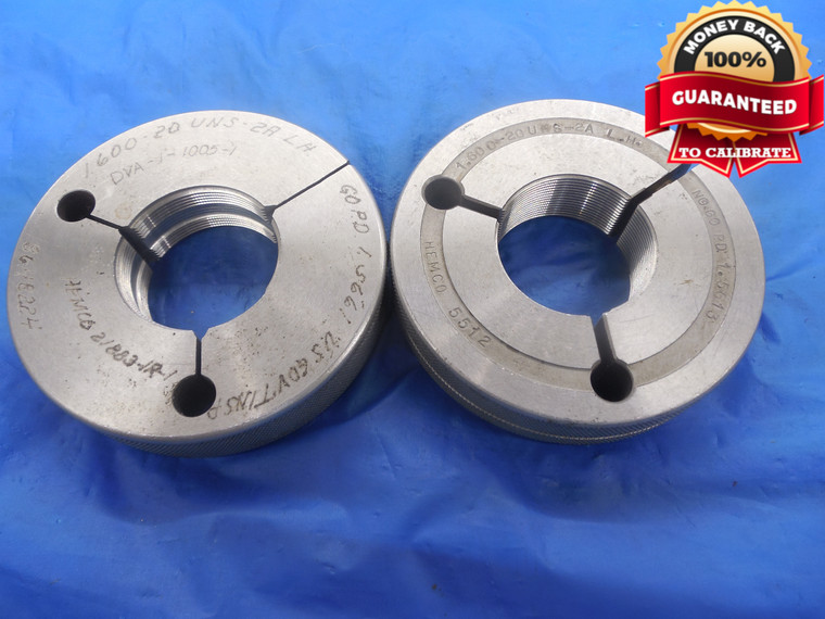 1.600 20 UNS 2A LEFT HAND THREAD RING GAGES 1.6 GO NO GO PDS= 1.5661 & 1.5613 LH