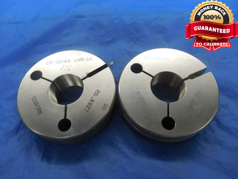 29/32 48 UNS 3A THREAD RING GAGES .9062 GO NO GO P.D.'S = .8927 & .8907 NS-3A