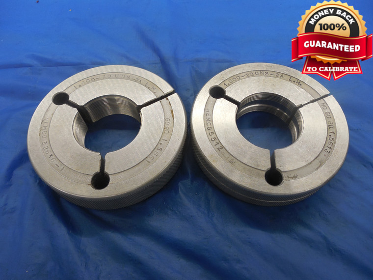 1.600 20 UNS 2A LEFT HAND THREAD RING GAGES 1.6 GO NO GO P.D.'S= 1.5661 & 1.5613