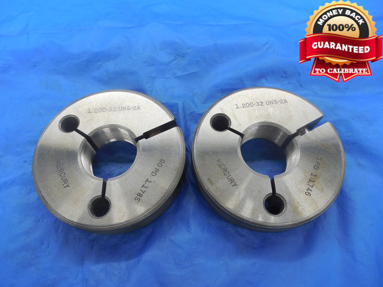 1.200 32 UNS 2A THREAD RING GAGES 1.2 1.20 GO NO GO P.D.'S = 1.1785 & 1.1746