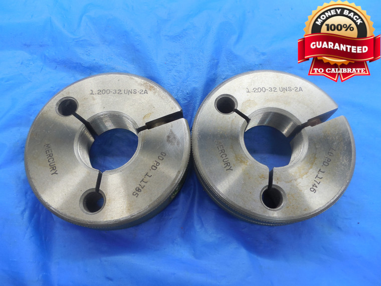 1.200 32 UNS 2A THREAD RING GAGES 1.20 1.2 GO NO GO P.D.'S = 1.1785 & 1.1746