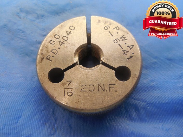 7/16 20 NF SPECIAL THREAD RING GAGE .4375 GO ONLY P.D. = .4040 UNF 7/16"-20 TOOL