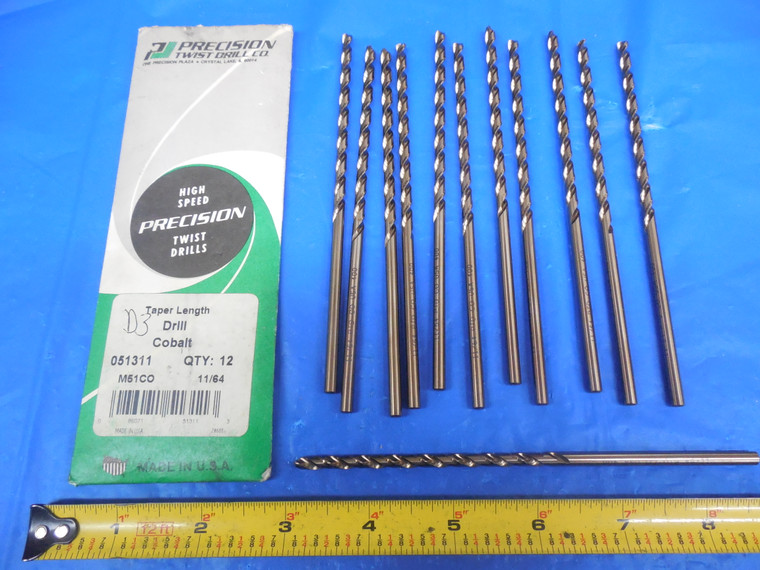 12pcs NEW 11/64" DIA. M51 COBALT TAPER LENGTH DRILL BIT USA MADE PRECISION TWIST