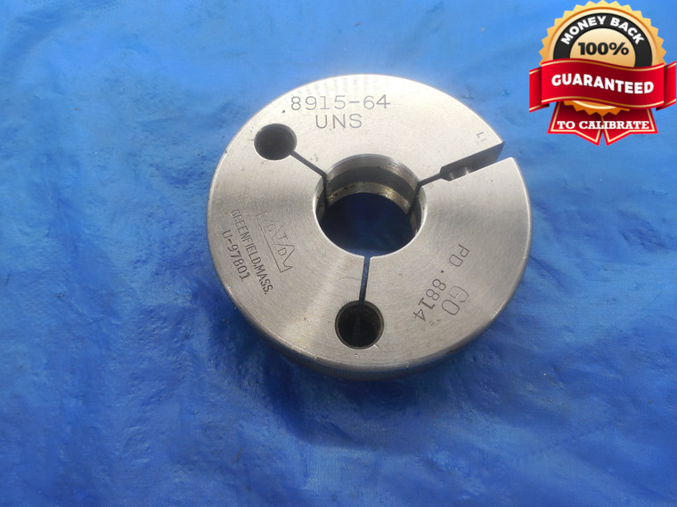 .8915 64 UNS THREAD RING GAGE 0.8915 GO ONLY P.D. = .8814 NS .8915"-64 TOOL