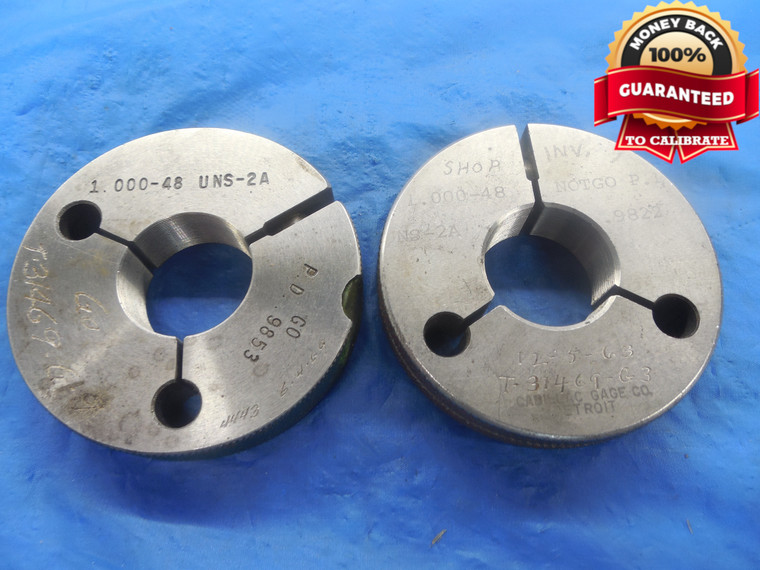 1" 48 UNS 2A THREAD RING GAGES 1.0 GO NO GO P.D.'S = .9853 & .9822 NS-2A TOOL