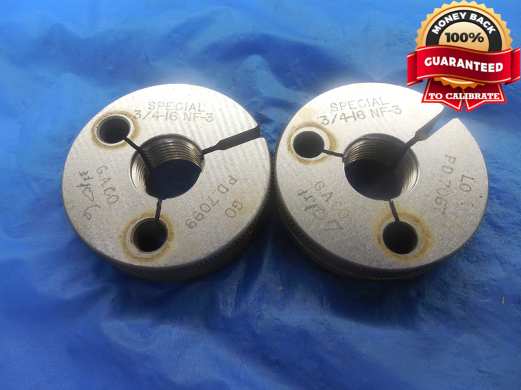 3/4 16 NF 3 SPECIAL THREAD RING GAGES .75 GO NO GO P.D.'S = .7099 & .7067 UNF-3