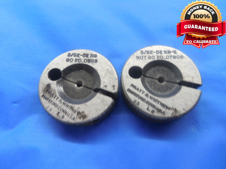 3/32 52 NS 2 THREAD RING GAGES .09375 GO NO GO P.D.'S = .08115 & .07905 UNS-2