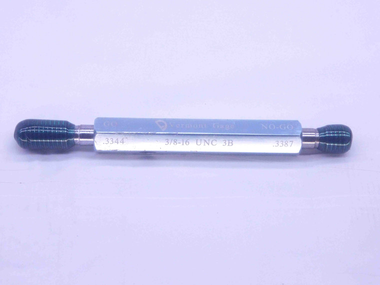 3/8 16 UNC 3B VERMONT THREAD PLUG GAGE .375 GO NO GO P.D.'S = .3344 & .3387 - DW2195RD