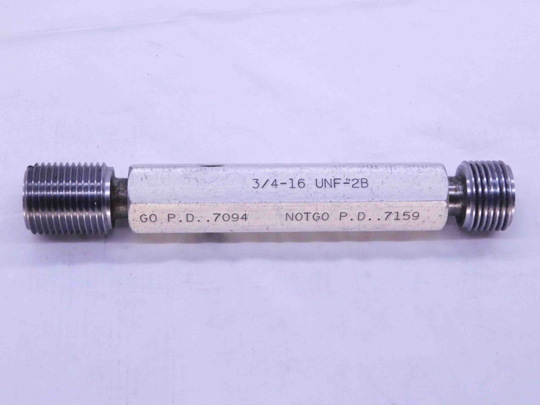 3/4 16 UNF 2B THREAD PLUG GAGE .75 .750 .7500 GO NO GO P.D.'S = .7094 & .7159 - 34162BP2