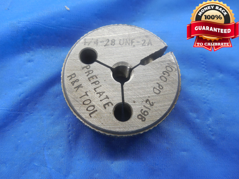 1/4 28 UNF 2A PREPLATE THREAD RING GAGE .25 NO GO ONLY P.D. = .2198 NF-2A TOOL