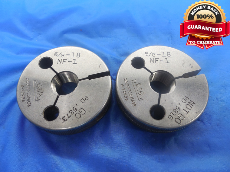 5/8 18 NF 1 THREAD RING GAGES .625 GO NO GO P.D.'S = .5873 & .5816 UNF-1 TOOL